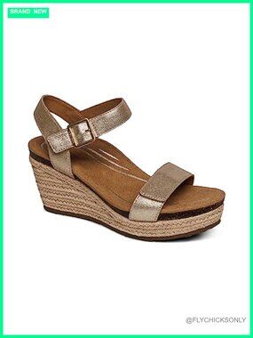 Aetrex Sydney Orthopedic Quarter Ankle Strap Espadrille Wedge Sandals Arch